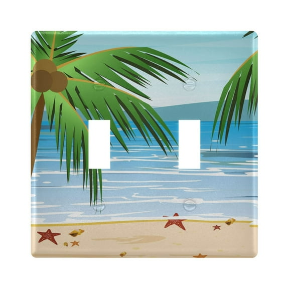 2 Gang Switch Covers Beach with Palms Sand Blue Ocean Water Sky Summer Light Wall Plate Home Faceplate Switch Plates 4.56”x4.48”