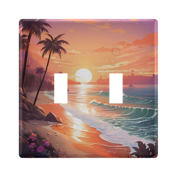 2 Gang Switch Covers Beach with Sunset Light Wall Plate Home Faceplate Switch Plates 4.56”x4.48”