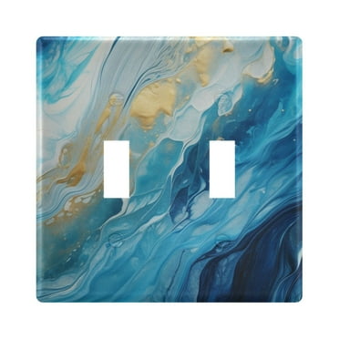2 Gang Switch Covers Blue White and Gold Marble Light Wall Plate Home Faceplate Switch Plates 4.56”x4.48”