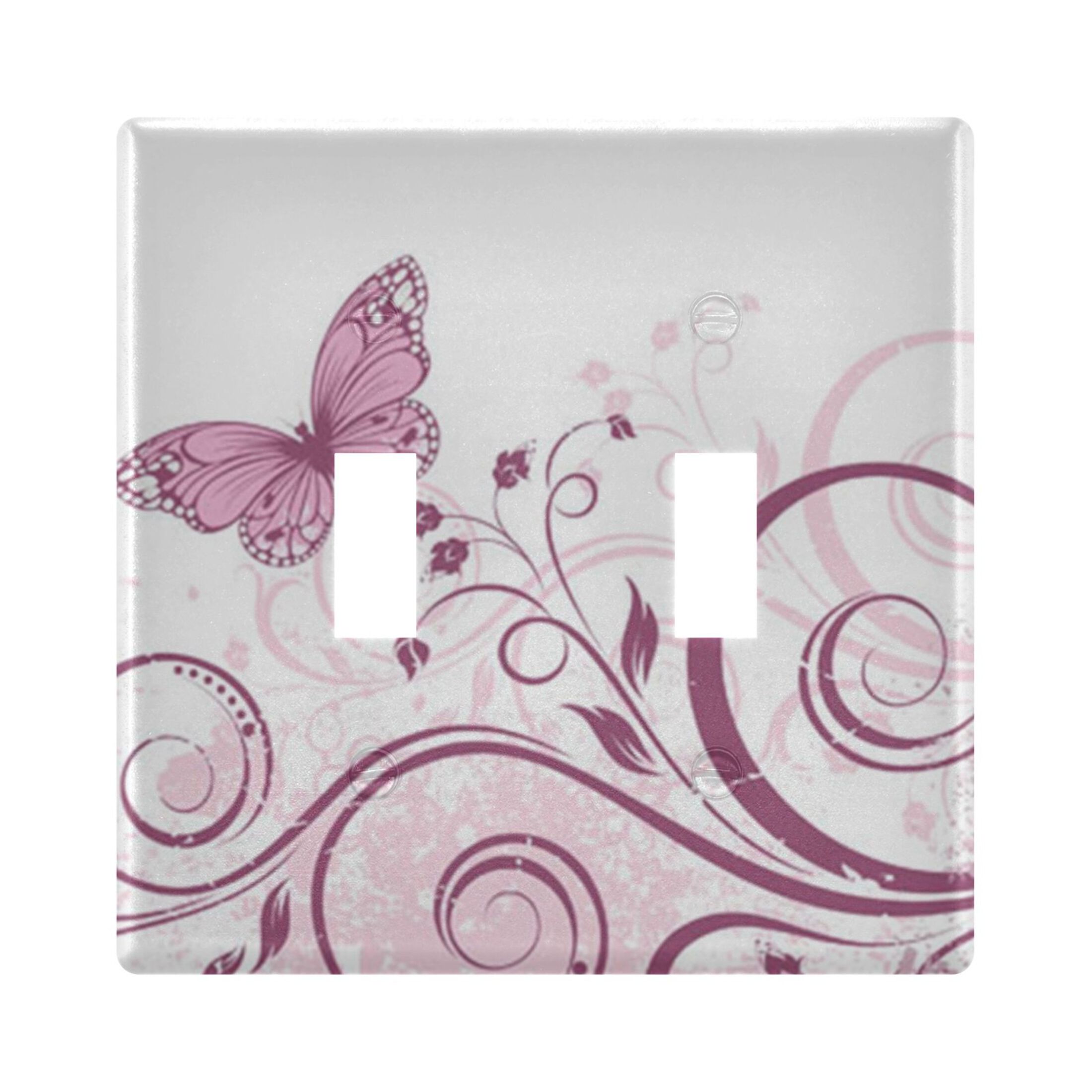 2 Gang Switch Covers Branch and Butterflies with Pink Light Wall Plate ...