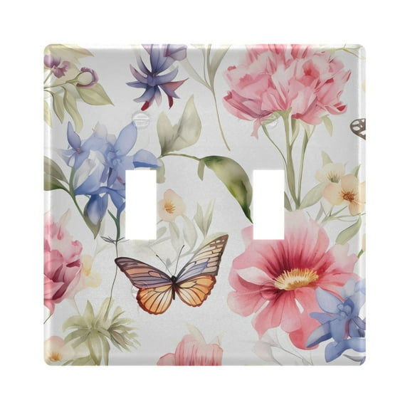 2 Gang Switch Covers Butterflies with Flower Light Wall Plate Home Faceplate Switch Plates 4.56”x4.48”