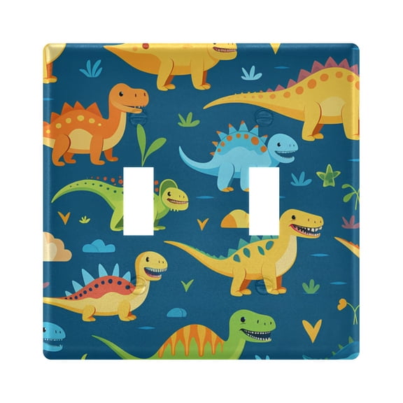 2 Gang Switch Covers Cute Dinosaurs Light Wall Plate Home Faceplate Switch Plates 4.56”x4.48”