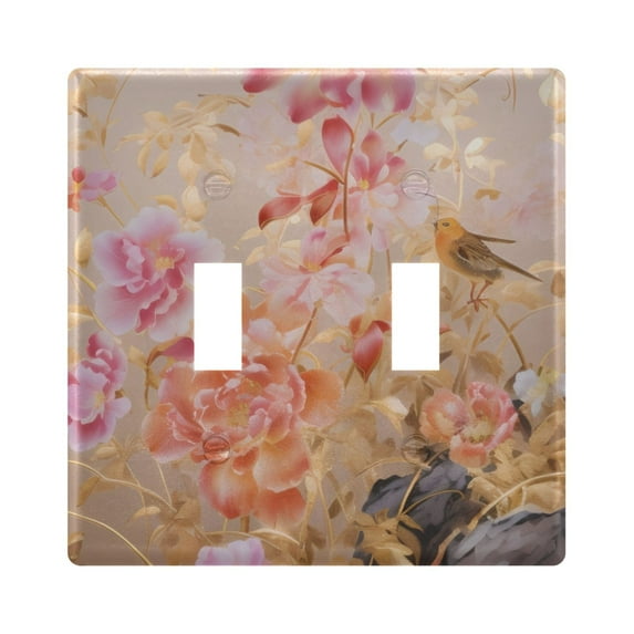 2 Gang Switch Covers Flowers with Birds Light Wall Plate Home Faceplate Switch Plates 4.56”x4.48”
