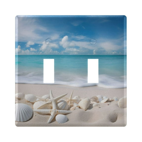 2 Gang Switch Covers Seastars Seashells on Beach Light Wall Plate Home Faceplate Switch Plates 4.56”x4.48”