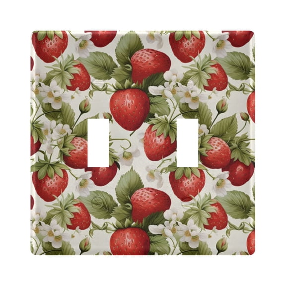 2 Gang Switch Covers Strawberries with Floral Light Wall Plate Home Faceplate Switch Plates 4.56”x4.48”