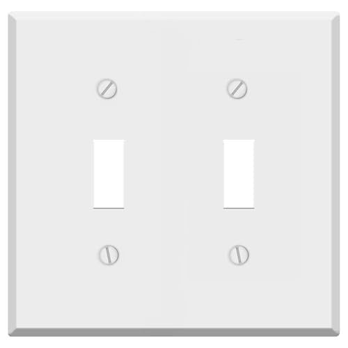 2-Gang Toggle Switch Cover, Light Switch or Receptacle Outlet Wall Plate, White Painted Metal, Two-Gang Standard Size, 4.5'' x 4.56'', Corrosion Resistant, Made of Unbreakable Metal
