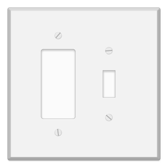 2-Gang White Metal 1 Rocker 1 Toggle Switch Combo Wall Plate Cover - 5.5" x 5.50", Jumbo/Oversize White 1 Rocker 1 Toggle Face Plate for Electrical Boxes Switches & Smart Devices, Matching Screws