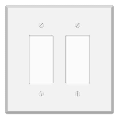 2-Gang White Metal 2 Rocker/GFI Wall Plate Cover - 5.5" x 5.50", Jumbo/Oversize White 2 Rocker/GFI Face Plate for Electrical Boxes Switches & Smart Devices, Matching Screws