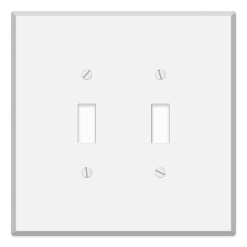 2-Gang White Metal 2 Toggle Switch Wall Plate Cover - 5.5" x 5.50", Jumbo/Oversize White 2 Toggle Switch, Face Plate for Electrical Boxes Switches & Smart Devices, Matching Screws