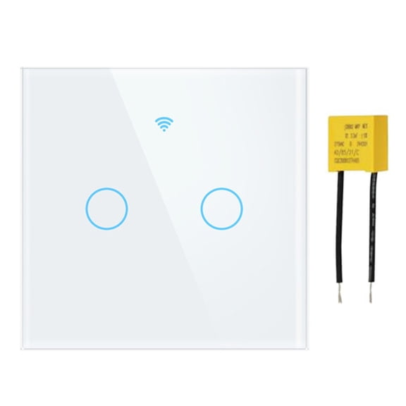 2 Gang WiFi Smart Touch Light Switch With Capacitor, Tempered Glass Wall Panel, Voice Controlled Via For Alexa Or For Google Home, Compatible For Tuya And Smart-Life App(White)