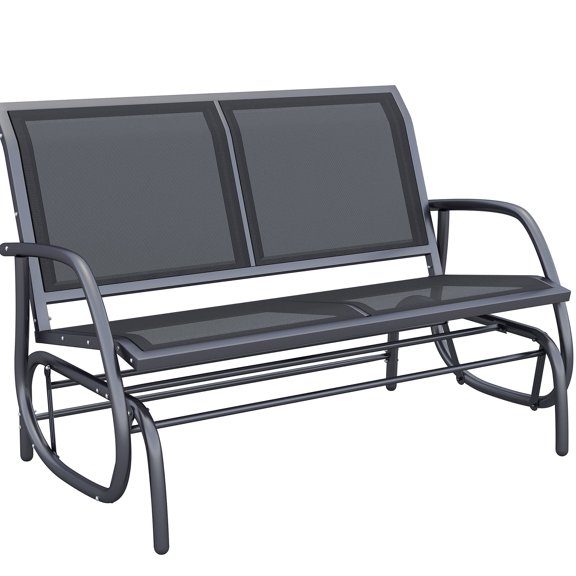 2 Garden Porch Glider Rocking Chair , Patio Double Swing Bench With Quick-drying Sling Fabric & Stable Powder Coated Steel Frame, Black, 46.17" X 27.5" 33.5 Outdoor Bench, . Frame. Comfortable