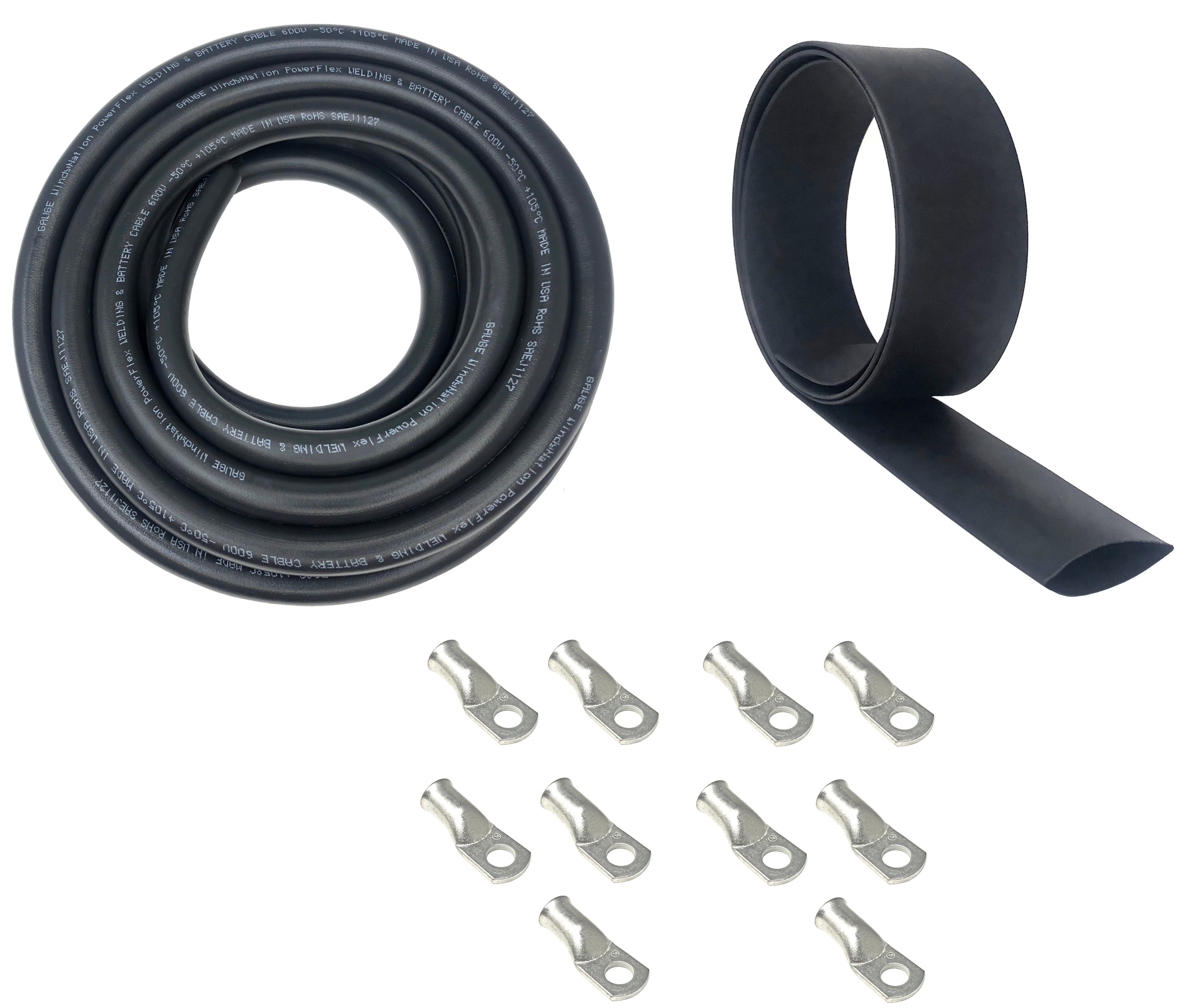 2-Gauge 10 ft. Black Welding Cable Kit Includes 10-Pieces of Cable Lugs and 3 ft. Heat Shrink Tubing