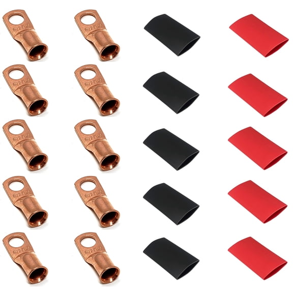 2-Gauge 3/8 in. Pure Copper Cable Lugs with Heat Shrink (10-Pack)