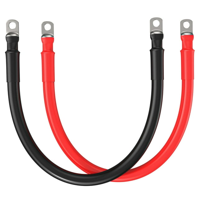 2 Gauge (AWG) Black and Red Pure Copper Inverter Battery Cables Pick Length and Lugs