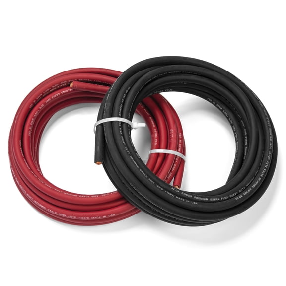 2 Gauge EWCS Brand - 15 Feet Each Black + Red - 100% Copper Premium Industrial Grade Extra Flexible Welding Cable 600 Volt Black+Red Combo Pack