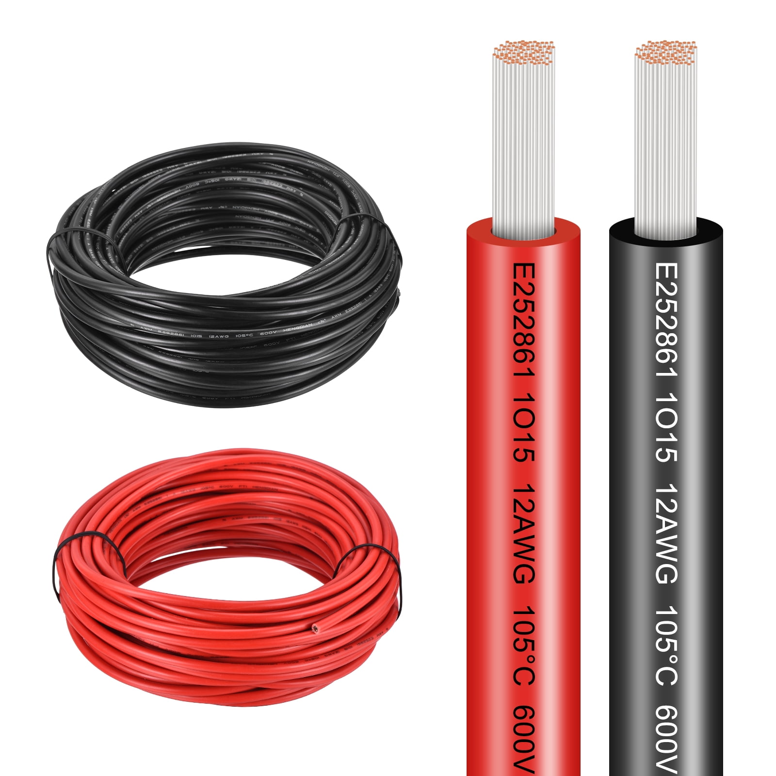 2 Gauge Electrical Wire 100Ft(Red 50 ft Black 50 Ft), 12 AWG UL1005 Tinned Copper Wire 600V 105C Flexible Extension Cord for Automotive Audio Trailer Marine Boat Solar LED Strip