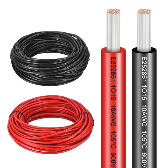 2 Gauge Electrical Wire 200Ft(Red 100 ft Black 100 Ft), 10 AWG UL1005 Tinned Copper Wire 600V 105C Flexible Extension Cord for Automotive Audio Trailer Marine Boat Solar LED Strip