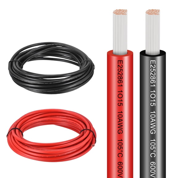 2 Gauge Electrical Wire 40Ft(Red 20 ft Black 20 Ft), 10 AWG UL1005 Tinned Copper Wire 600V 105C Flexible Extension Cord for Automotive Audio Trailer Marine Boat Solar LED Strip RV