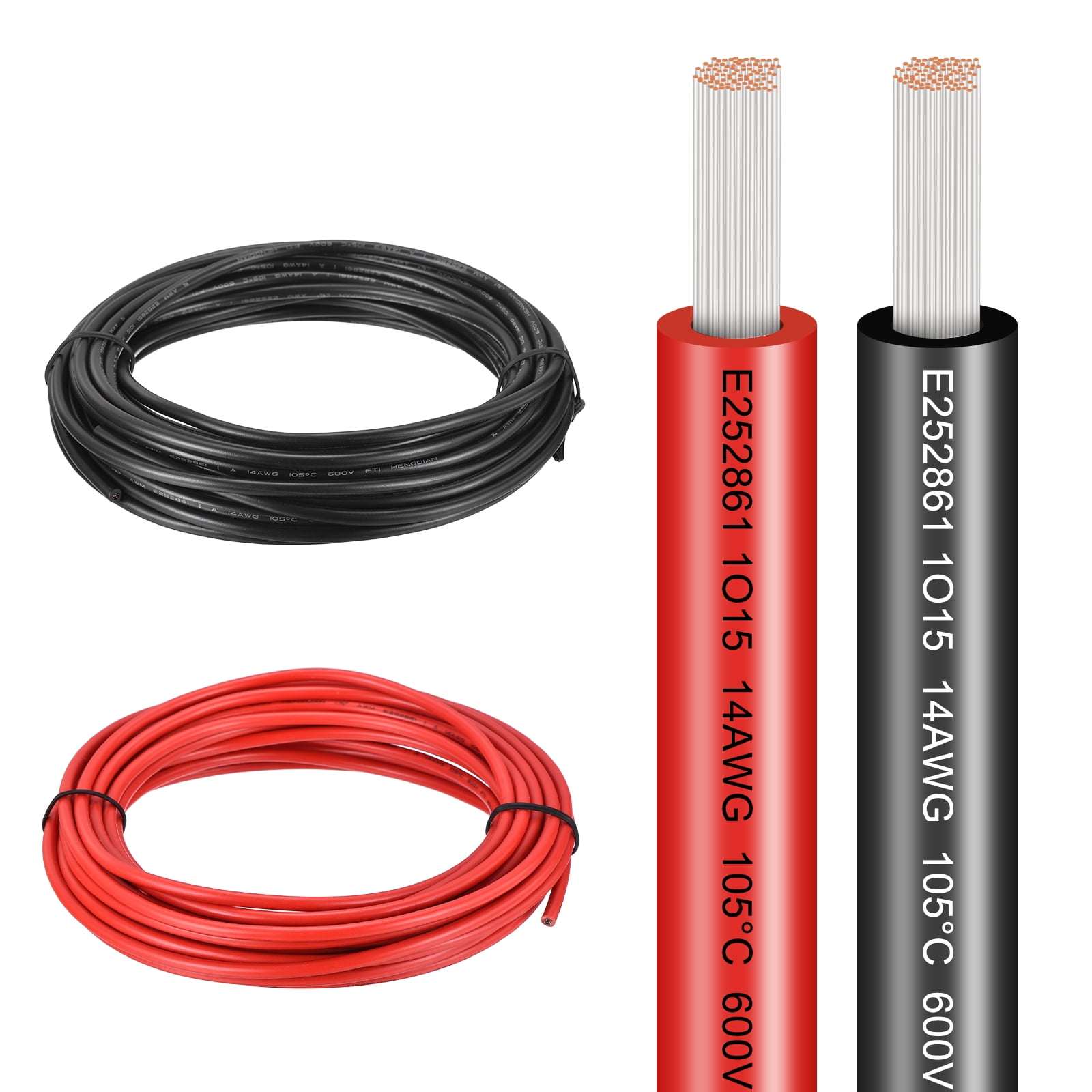 2 Gauge Electrical Wire 40Ft(Red 20 ft Black 20 Ft), 14 AWG UL1005 ...