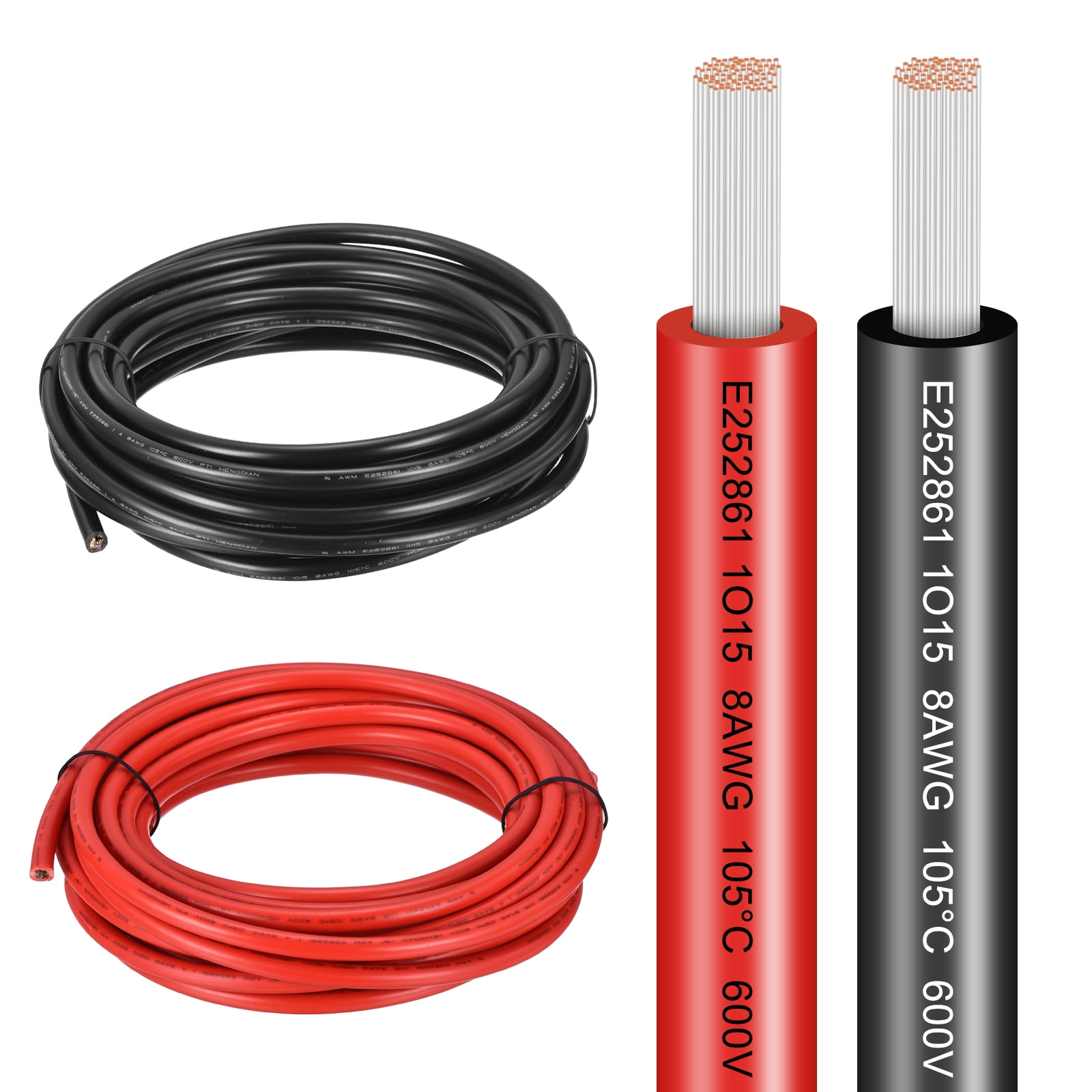 2 Gauge Electrical Wire 60Ft(Red 30 ft Black 30 Ft), 8 AWG UL1005 ...