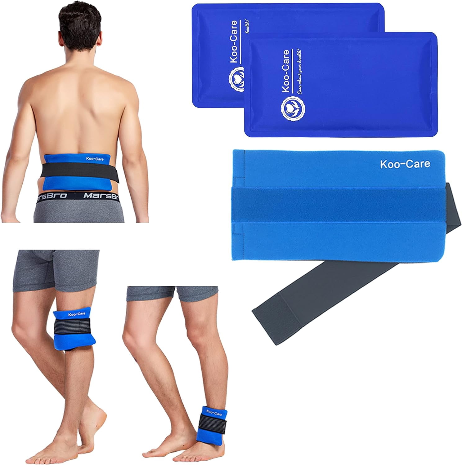 2 Gel Ice Pack for Injuries Reusable Hot Cold Pack Wrap with Elastic