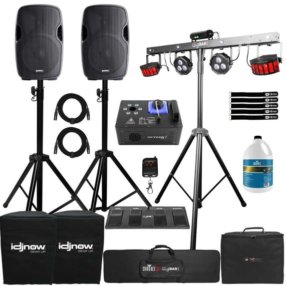 (2) Gemini AS-1200P 12" Active Speakers with Chauvet DJ Effect Light System & Fog Machine Package