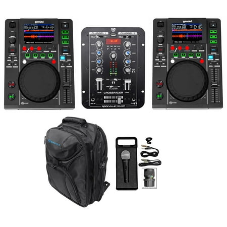 2) Gemini MDJ-600 USB/CD Media Players DJ MIDI Controllers+Mixer+Mic+Backpack