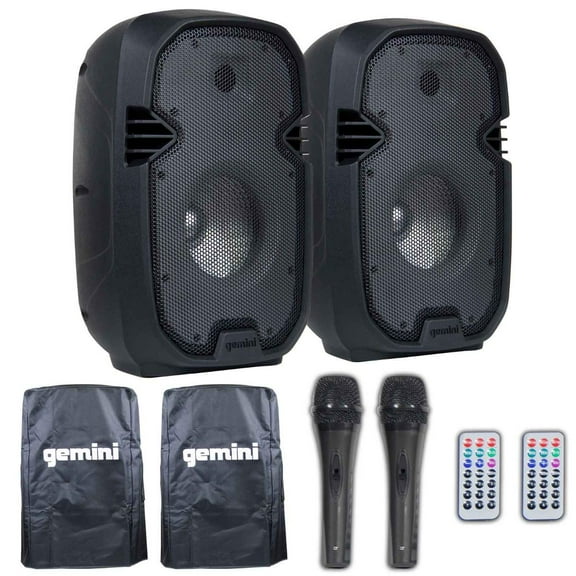 (2) Gemini PartyBox Rave8 8" Powered Speakers with Covers Package