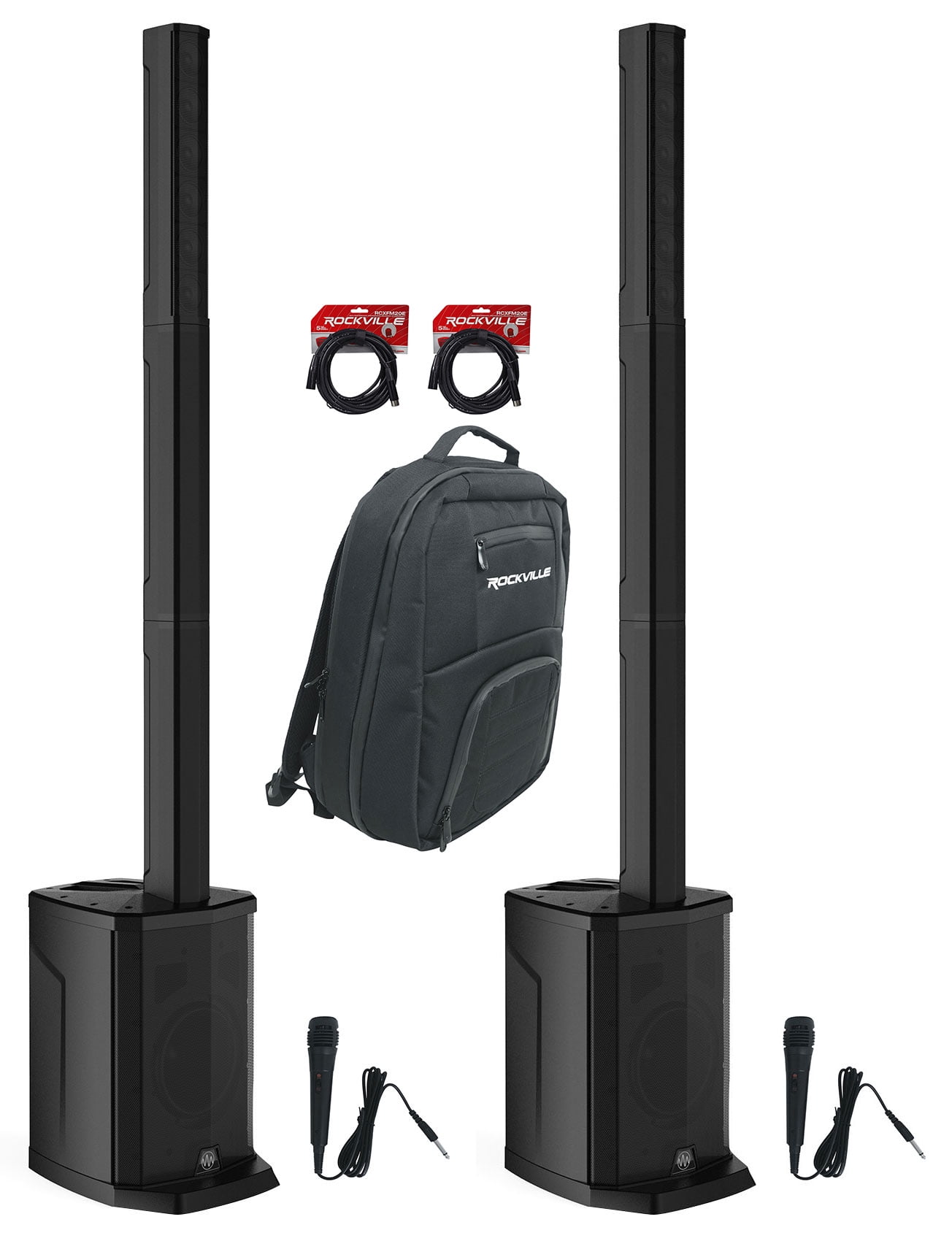 2 Gemini WPX-2000 1200w DJ/PA Line Array Speakers w/8" Subs+Mics+Backpack+Cables