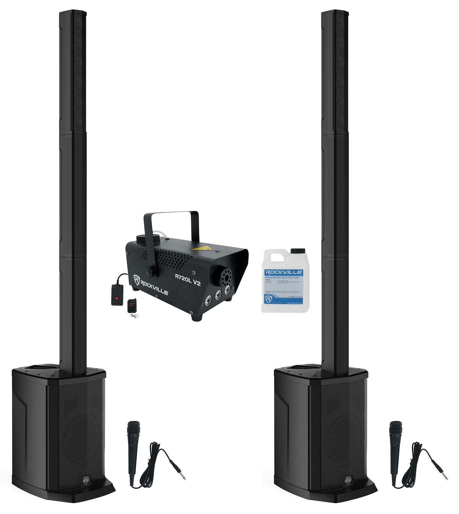(2) Gemini WPX-2000 1200w DJ/PA Line Array Speakers w/ 8" Subs+Mics+LED Fogger