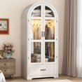 thumbnail image 1 of 71"H Arched Armoire Wardrobe Closet for Bedroom w/ Glass Door & LED Sensor Light, Wooden Wardrobe Closet Clothing Storage Cabinet w/1 Drawer & Hanging Rod, 1 of 10