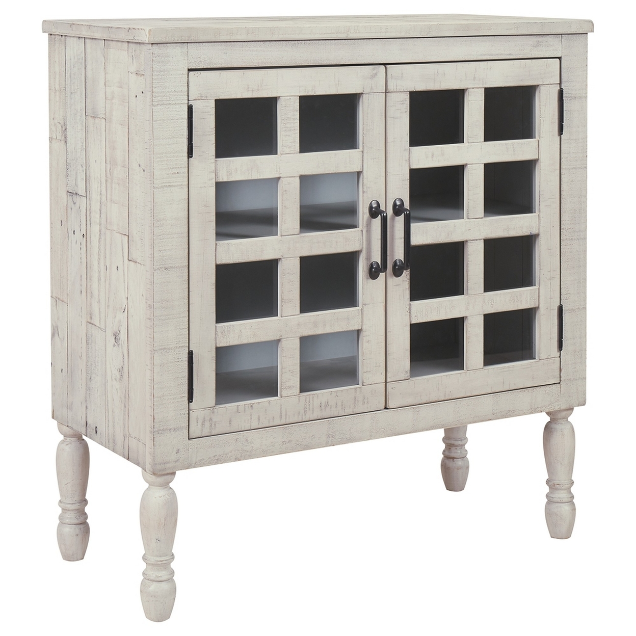 2 Glass Inlay Door Wooden Accent Cabinet with Turned Legs Antique White - Saltoro Sherpi - image 1 of 5