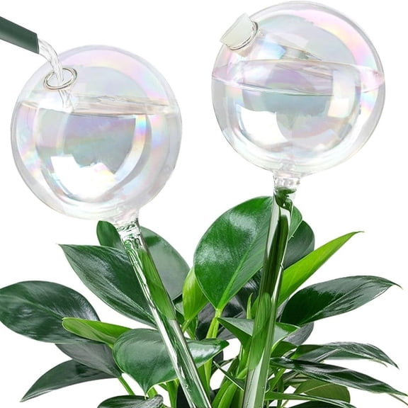 2 Glass Plant Watering Globes Automatic Waterers - Clear Round Self-Watering Devices For Indoor Outdoor Potted Plants Flower Pots Containers - White, Set Of 2