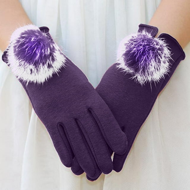2 Gloves Purple Polyester Women Winter Touchscreen Gloves for Cold