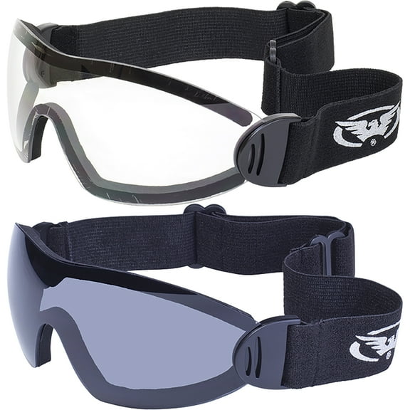 Global Vision Goggles Motorcycle Riding Skydive Googles 2 Pair Clear & Smoke & 2 storages pouches.