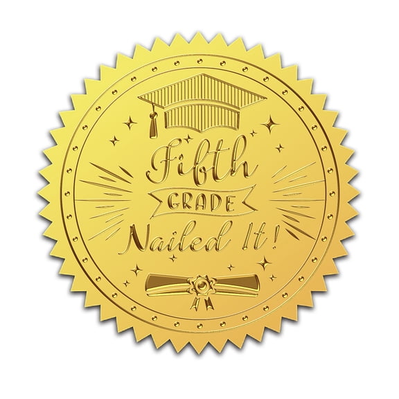2" Gold Foil Embossed Stickers 100Pcs Graduation Cap Fifth Grade Nailed It Certificate Envelopes Seals Self Adhesive Sticker Round Serrated Edge