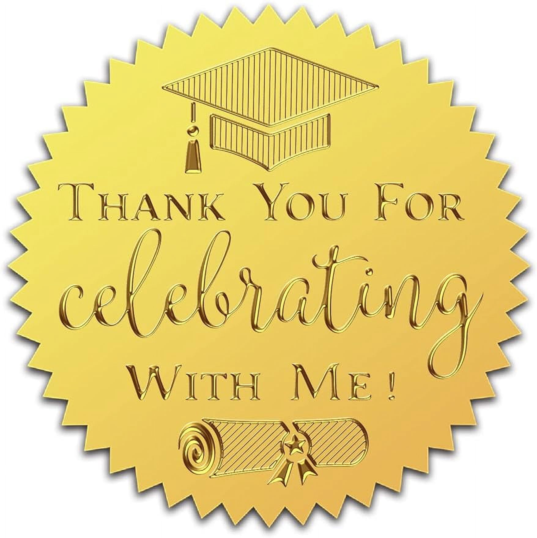 2" Gold Foil Embossed Stickers 100Pcs Graduation Cap Thank You for ...
