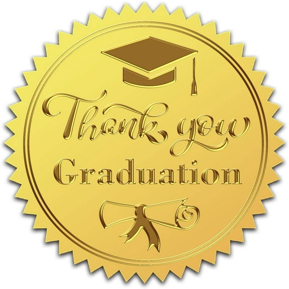 2" Gold Foil Embossed Stickers 100Pcs Graduation Cap Thank You Certificate Envelopes Seals Self Adhesive Sticker Round Serrated Edge Labels for Medal Invitation Diploma Decor Gift diy