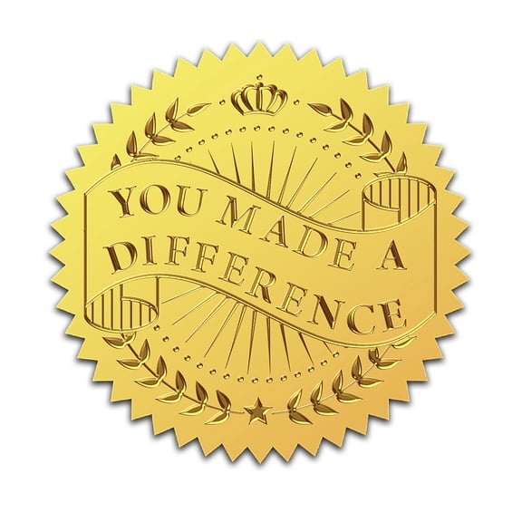 2" Gold Foil Embossed Stickers 100Pcs You Make a Difference Certificate Envelopes Seal Self Adhesive Sticker Round Serrated Edge Labels for Wedding Medal Invitation Diploma Decor Gift Packing for DIY