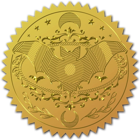 2" Gold Foil Sticker 100pcs Certificate Seals Gold Embossed Bat Moon Round Embossed Foil Seal Stickers