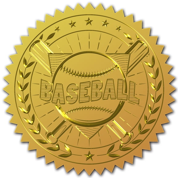 2" Gold Foil Sticker Baseball 100pcs Certificate Seals Gold Embossed Sports Round Embossed Foil Seal Stickers for Envelopes Invitation