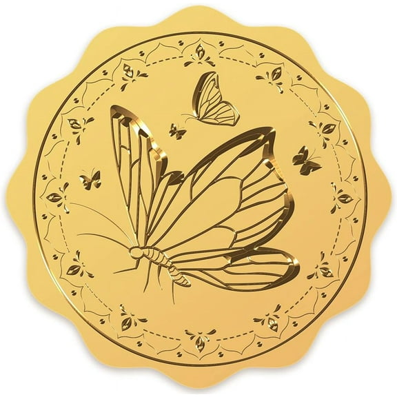 2" Gold Foil Sticker Butterfly 100pcs Certificate Seals Gold Embossed Round Embossed Foil Seal Stickers for Envelopes Invitation Card Diplomas Awards Graduation Celebration