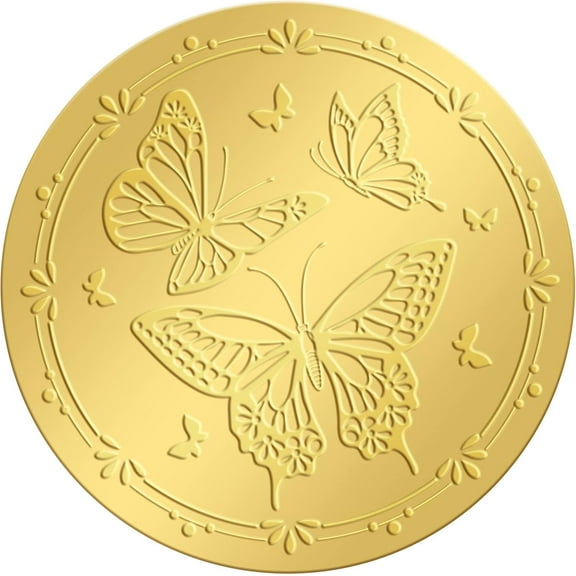 2" Gold Foil Sticker Butterfly 100pcs Gold Embossed Envelope Seals Stickers Adhesive Seal Sticker Embossed Foil Seal Butterfly for Christmas Greeting Card Wedding Invitations Party Gold
