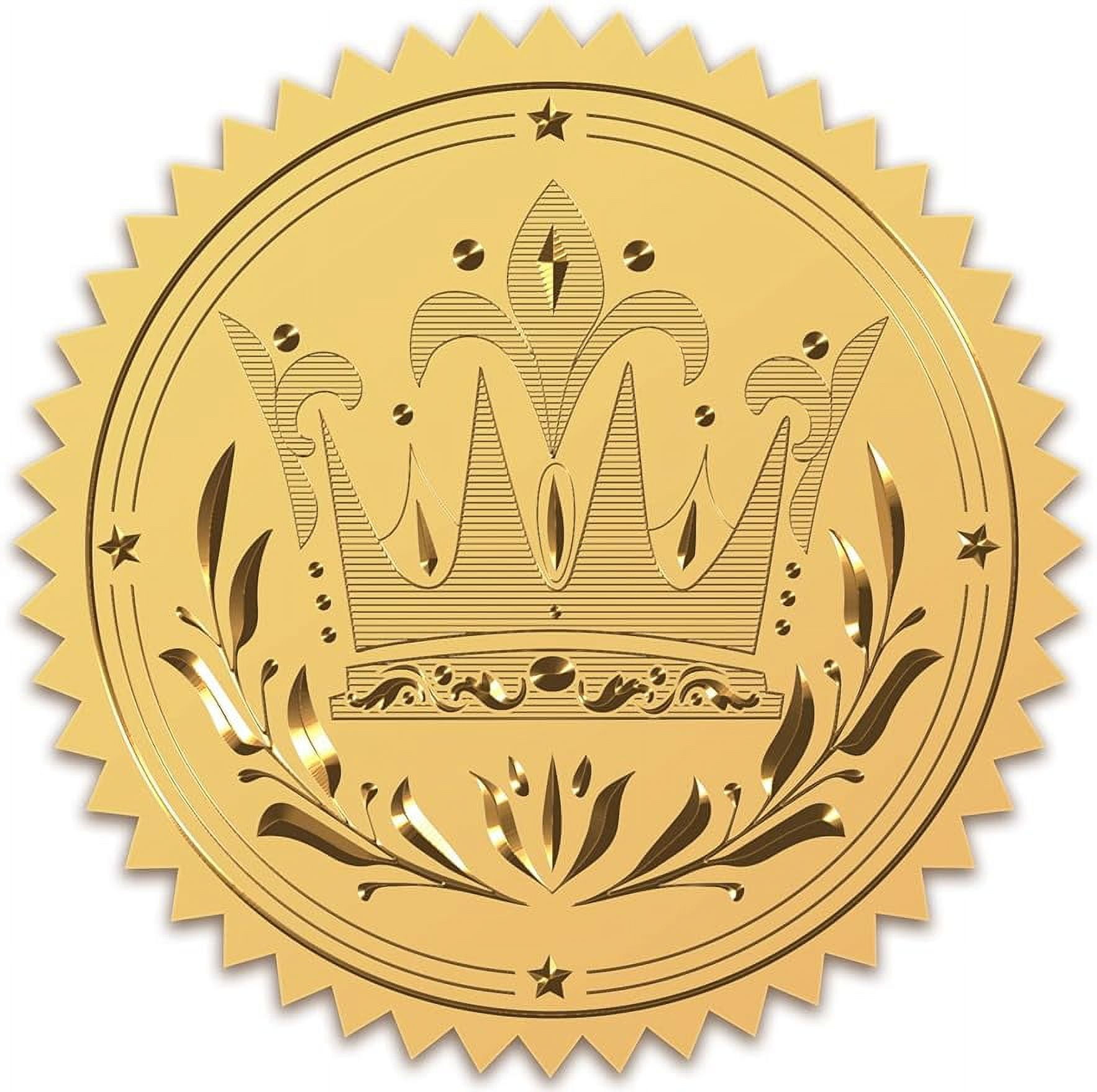 2" Gold Foil Sticker Crown 100pcs Certificate Seals Gold Embossed Round