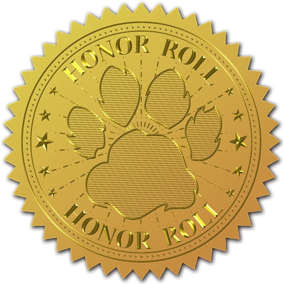 2" Gold Foil Sticker Honor Roll 100pcs Certificate Seals Gold Embossed Paw Print Round Embossed Foil Seal Stickers for Envelopes Invitation Card Diplomas Awards Graduation diy making