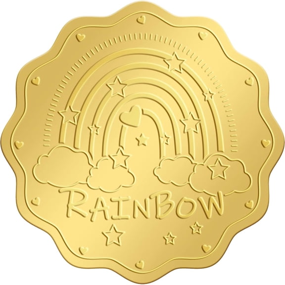 2 Gold Foil Sticker Rainbow 100pcs Certificate Seals Gold Embossed Round Embossed Foil Seal Stickers for Envelopes Invitation Card Diplomas Awards Graduation Celebration