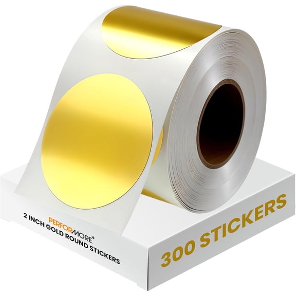 2" Gold Round Stickers, Color Dot Labels 300 Per Roll, Self-Adhesive by Toucan Craft Supplies