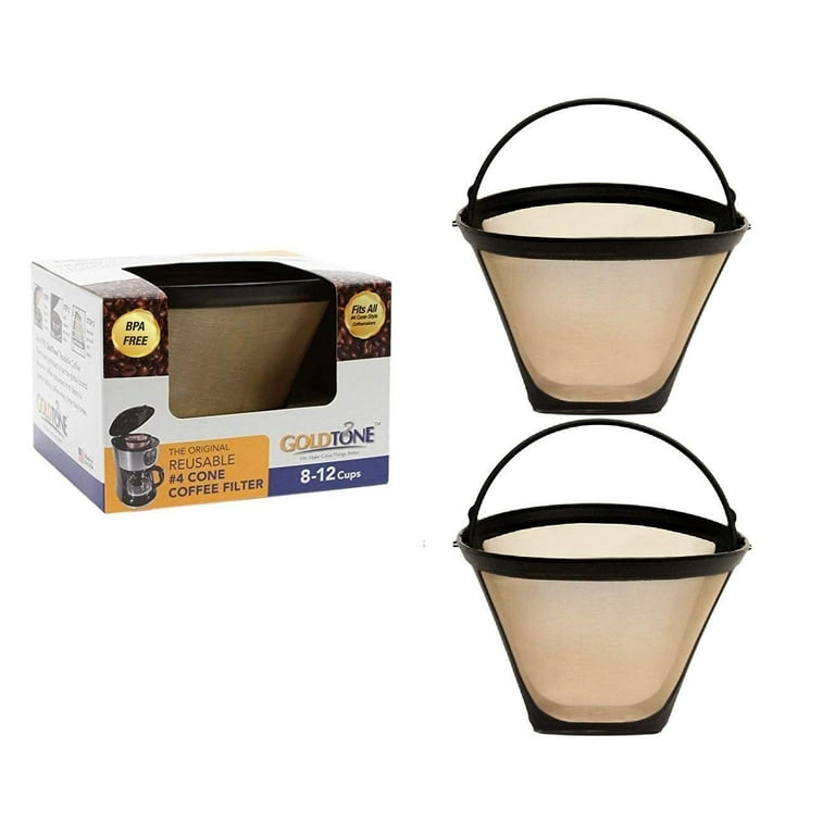 Gazdag Reusable Cone Coffee Filters #4 (2-Pack), 8-12 Cup Gold Permanent Coffee Filter for Cuisinart/Ninja Dual Brew Pro Cfp301/ Hamilton Beach, Size