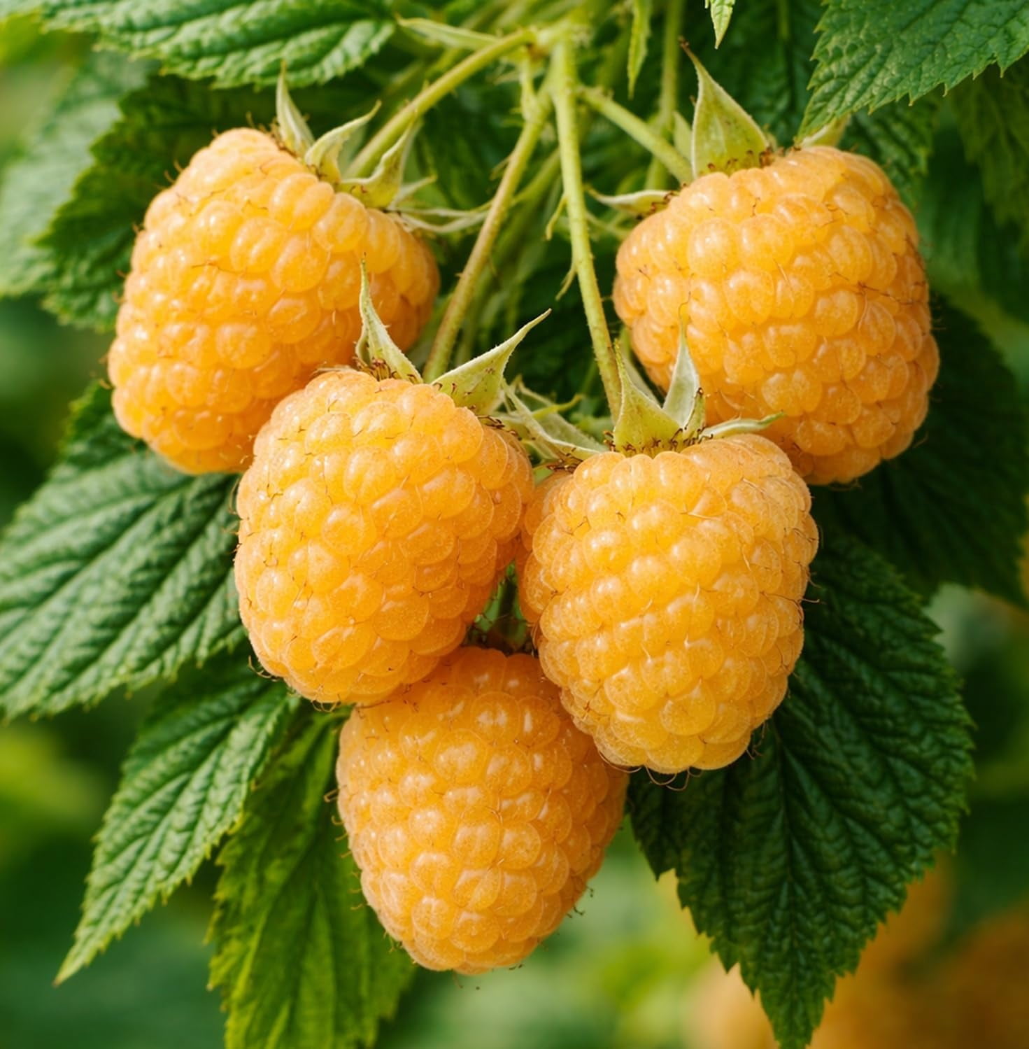 2 Golden Raspberry Plants – Live Fruit Bush (Rubus idaeus) – Sweet Yellow Heirloom Raspberries – High Yield Berry Plant for Outdoor Gardens