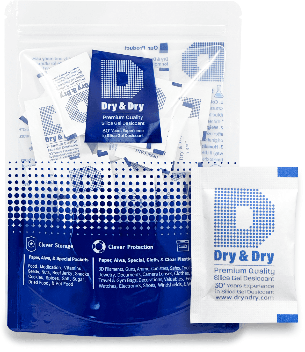 2 Gram [50 Packs] "Dry & Dry" Premium Silica Gel Packets Desiccant